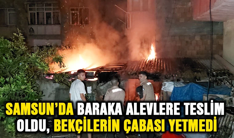 Samsun'da baraka alevlere teslim oldu, bekçilerin çabası yetmedi