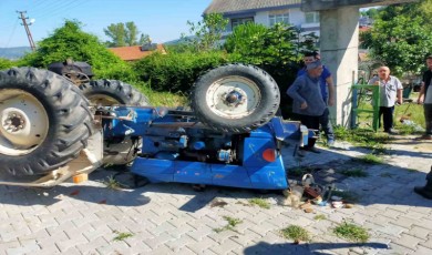 Harç tankerini bağladığı traktörüyle takla attı: 1 yaralı