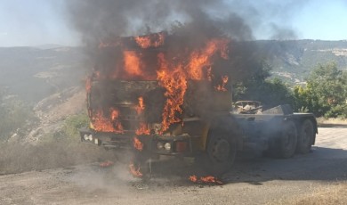 Seyir halindeki tır alev topuna döndü