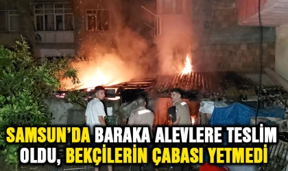 Samsun'da baraka alevlere teslim oldu, bekçilerin çabası yetmedi